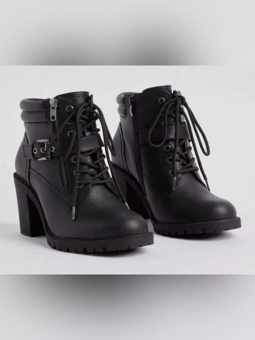 Torrid Biker Ankle Boot Black Vgn Leather Block Heel Zipper Buckle Chunky Sz10WW